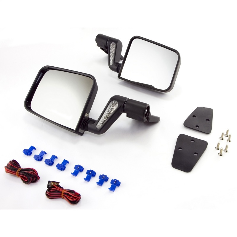 Jeep Wrangler Heated Door Mirror Kit - Rugged Ridge - Includes LED Turn Signals - Black - `87-`02